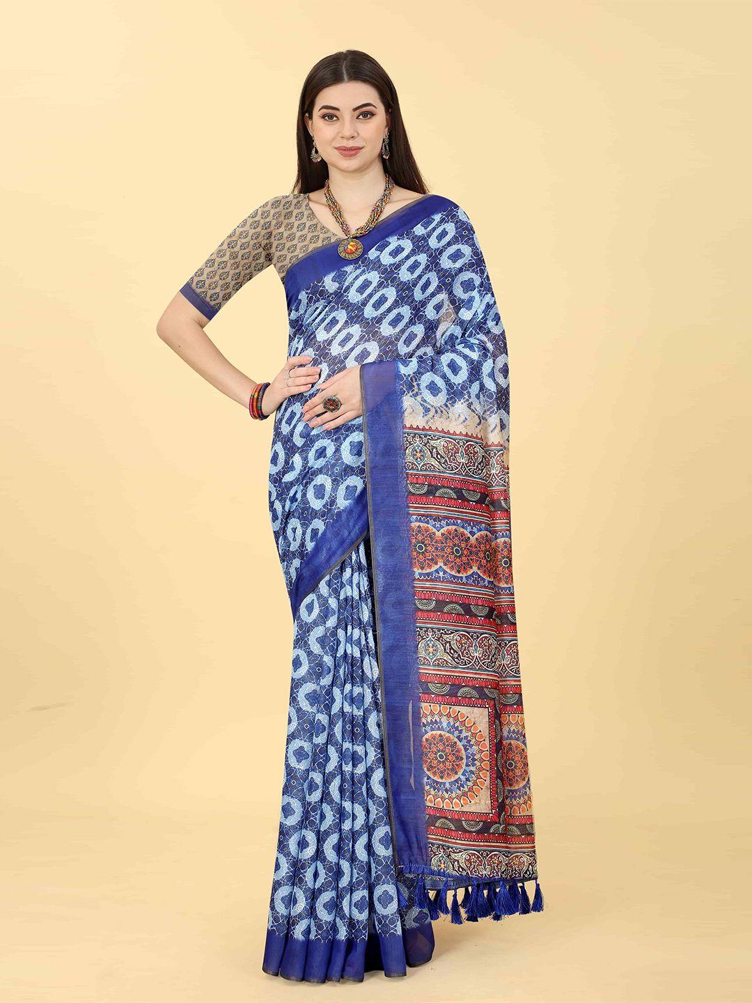 silk land geometric printed zari chanderi saree