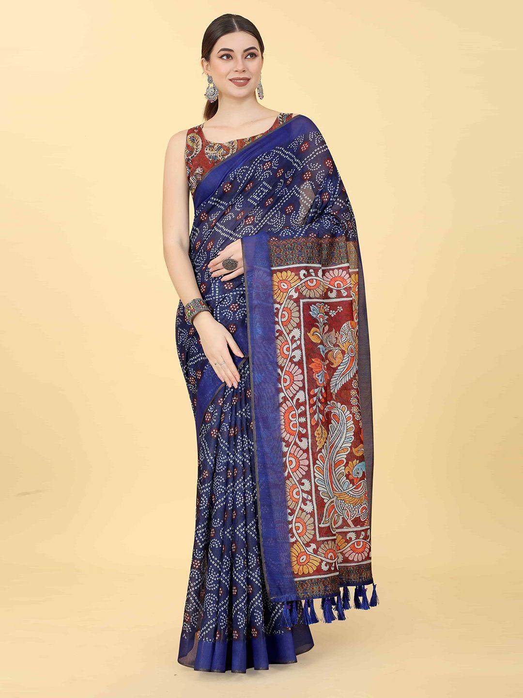 silk land bandhani printed zari chanderi saree