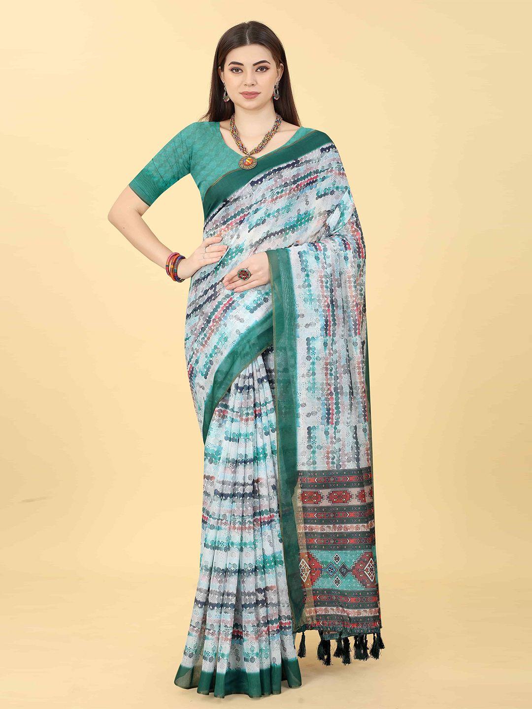 silk land geometric printed zari chanderi saree