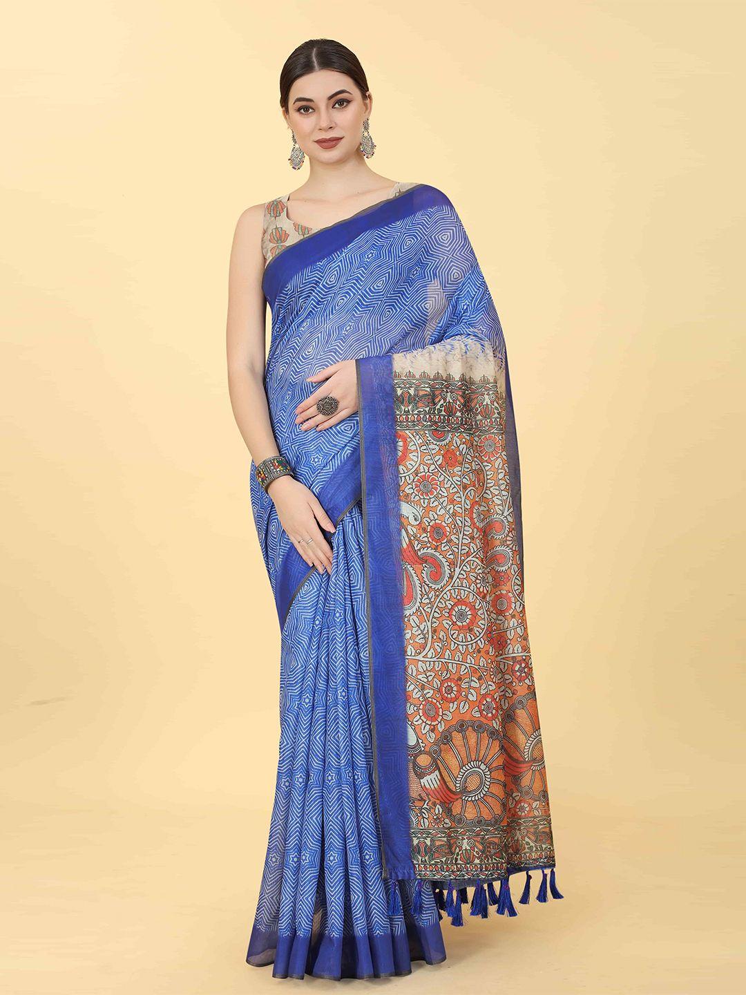 silk land abstract printed kalamkari zari chanderi saree