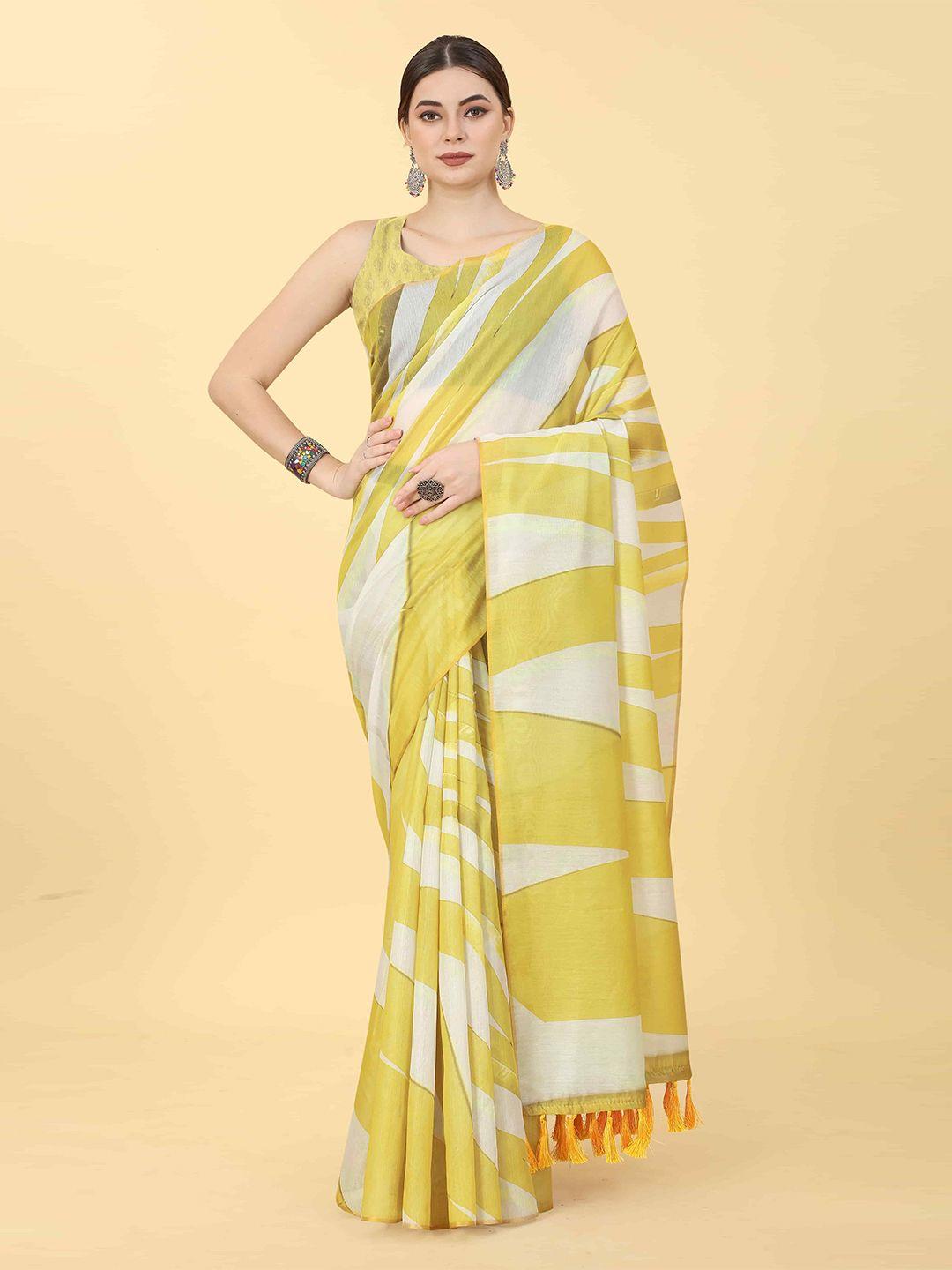 silk land geometric printed zari chanderi saree