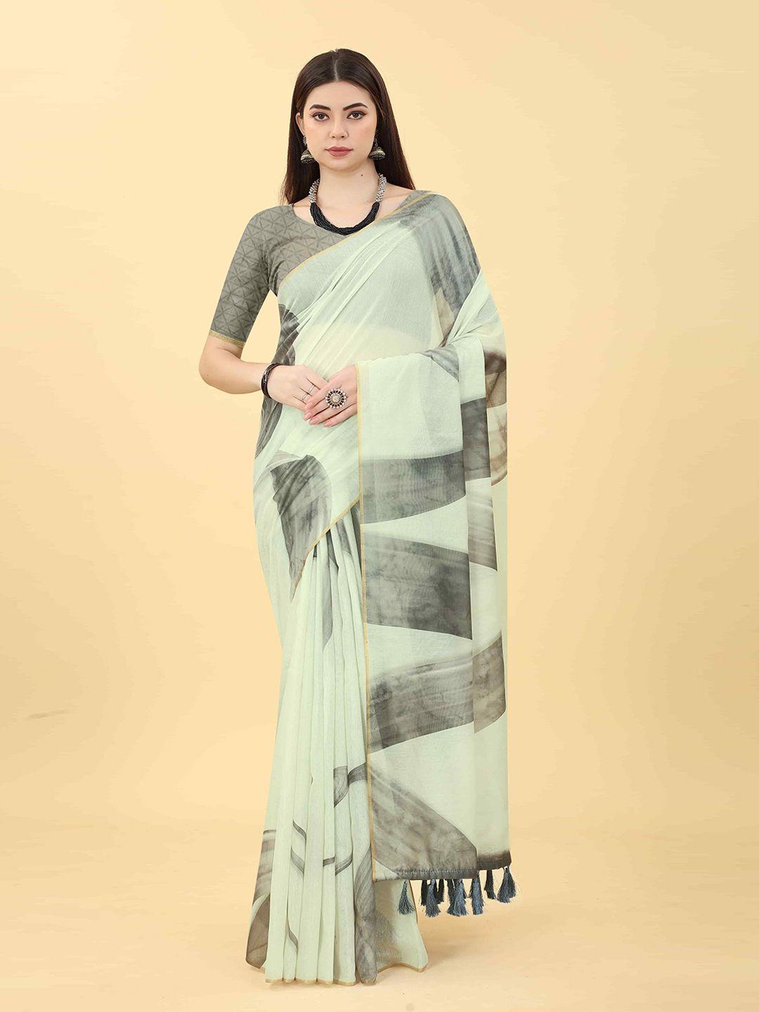 silk land abstract zari chanderi saree with tassel