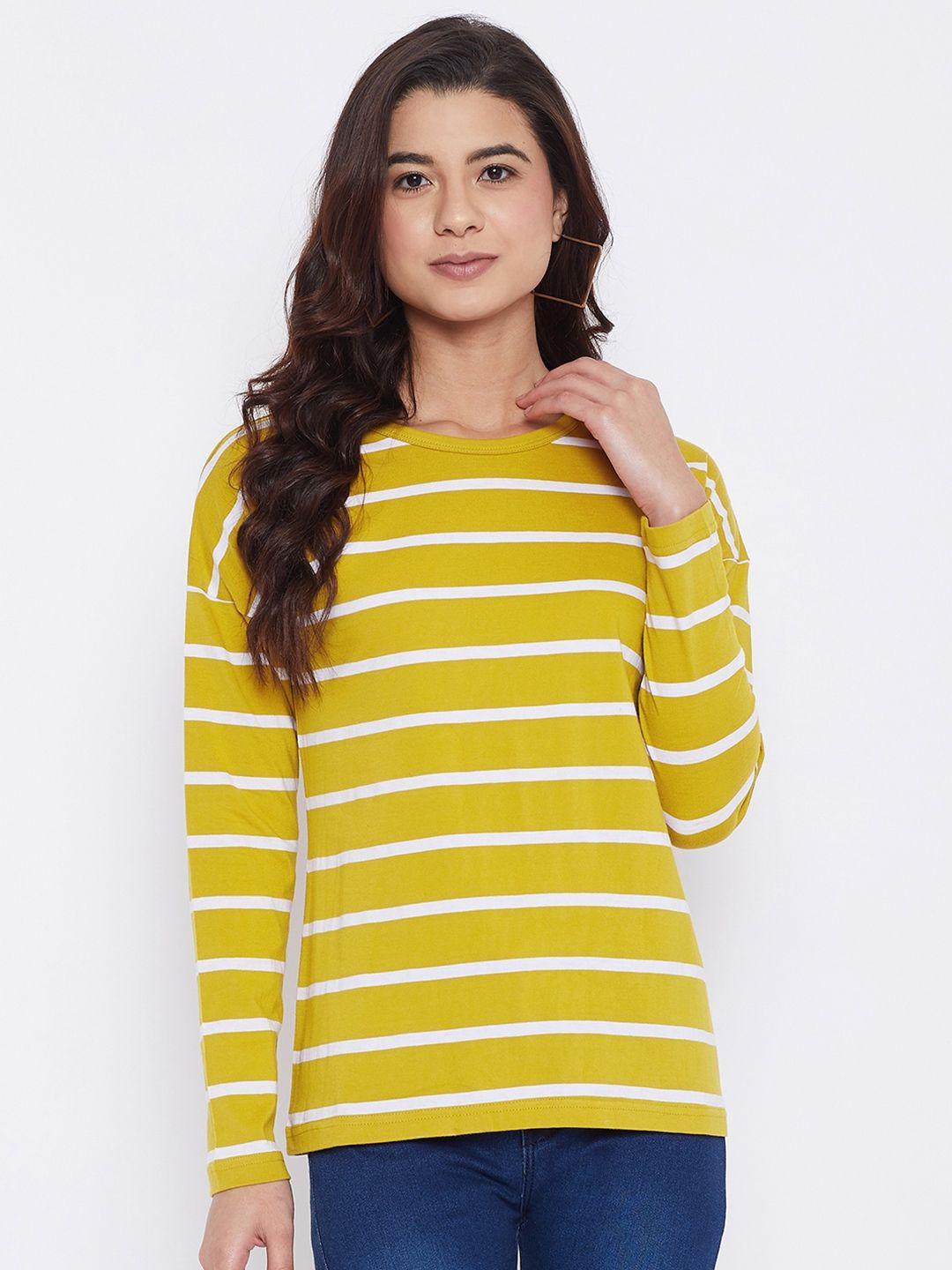 hypernation striped drop shoulder sleeves cotton t-shirt