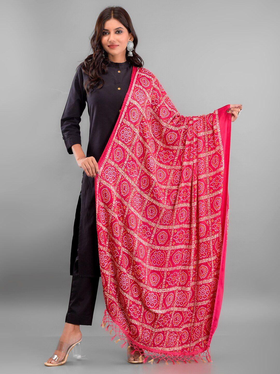 apratim bandhani printed silk garchola dupatta