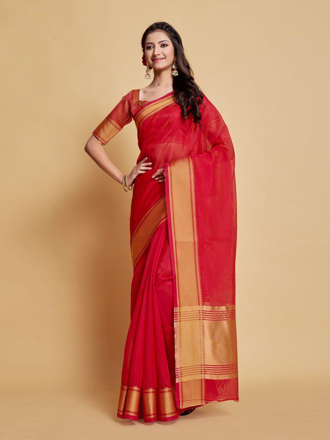 gajarai organza saree with zari woven design border