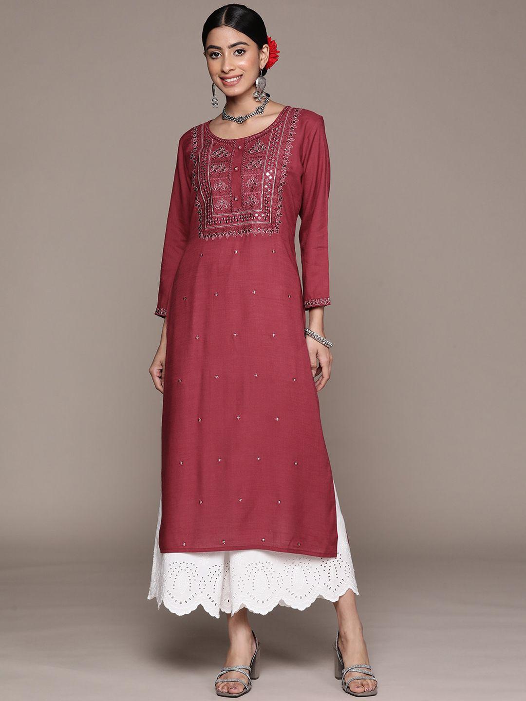 ishin ethnic motifs embroidered mirror work straight kurta