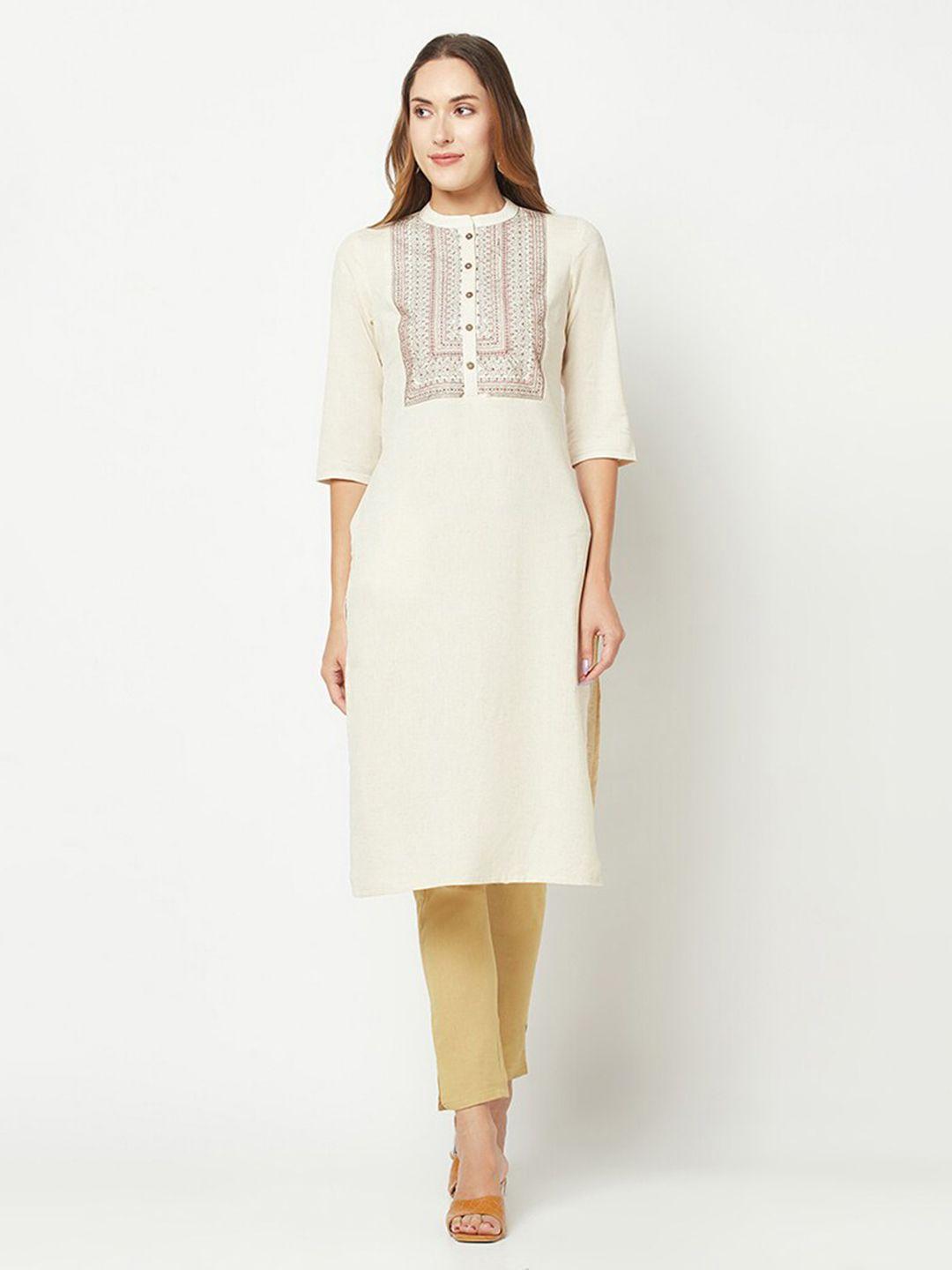 barara ethnic ethnic motifs embroidered mandarin collar thread work kurta