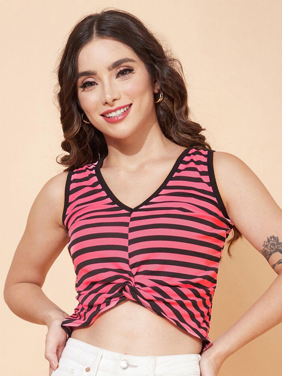 selvia striped twisted detail v-neck crop top