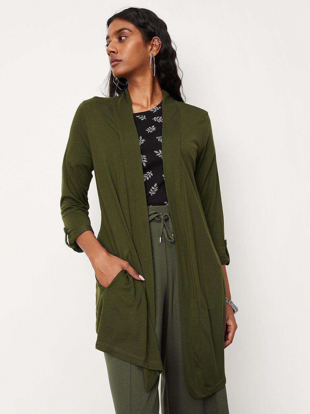 max women open front longline shrug