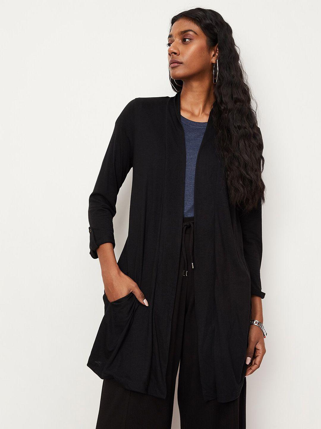 max women open front longline shrug