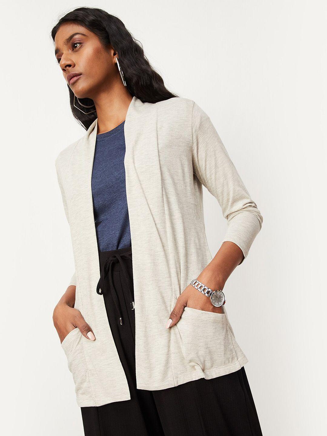 max women open front longline shrug