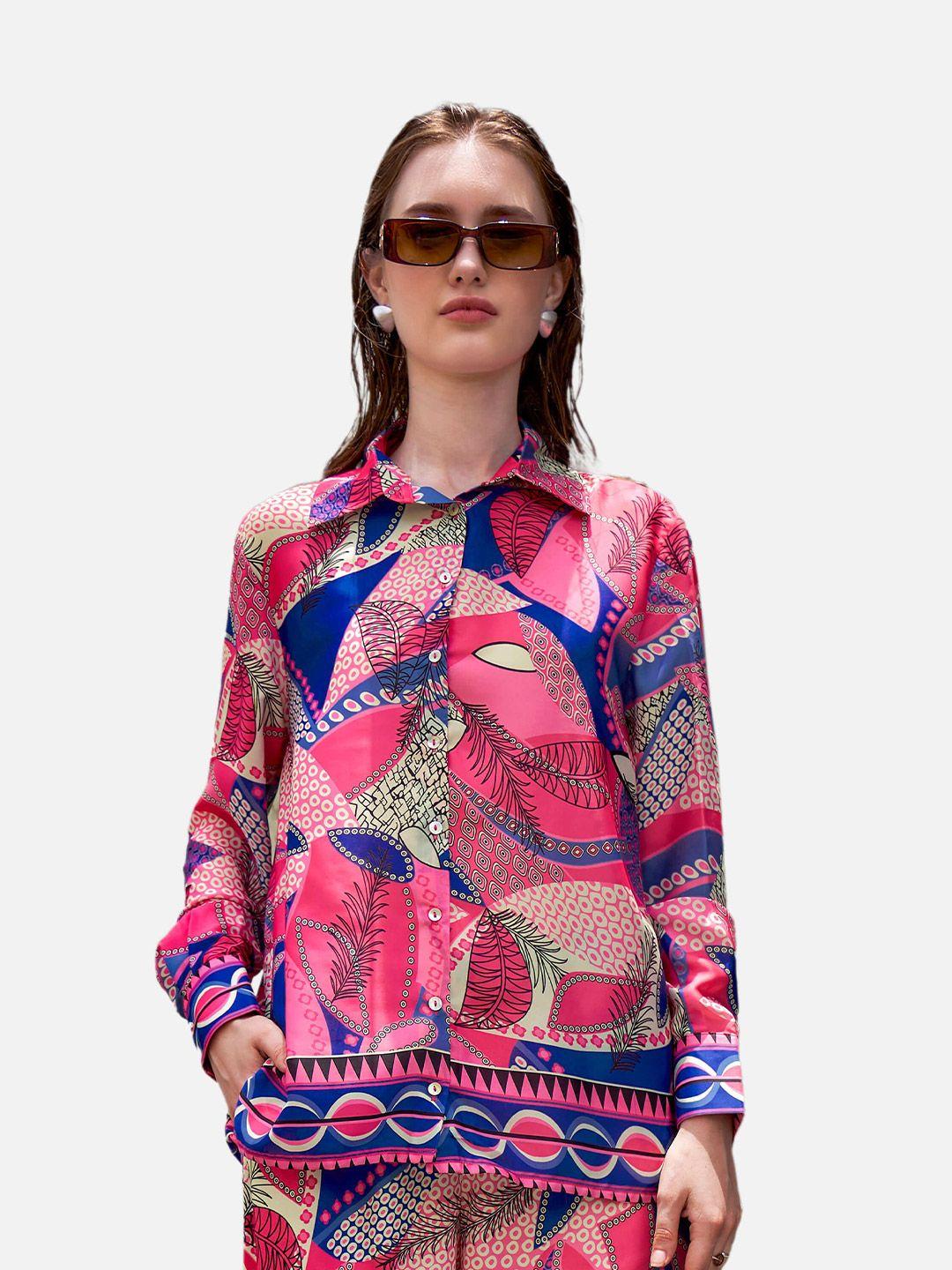 neofaa women pink printed casual shirt