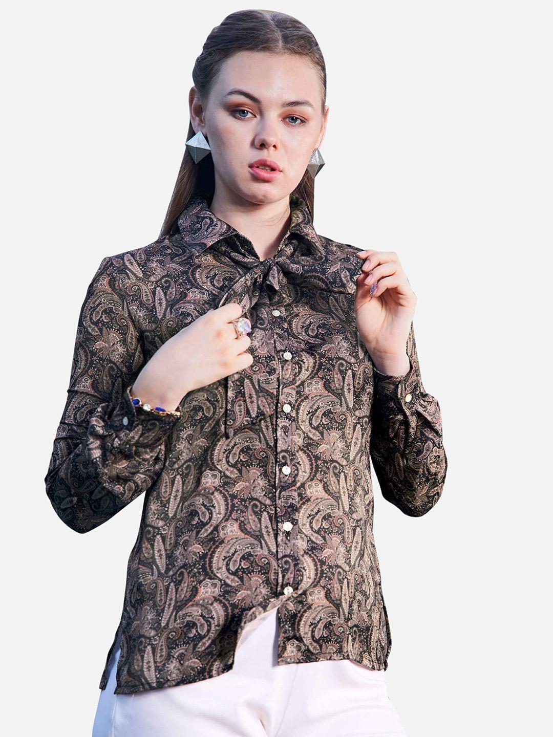 neofaa women black printed casual shirt