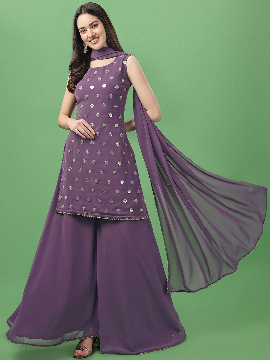 aspora ethnic motifs embroidered gotta patti kurta with sharara & dupatta