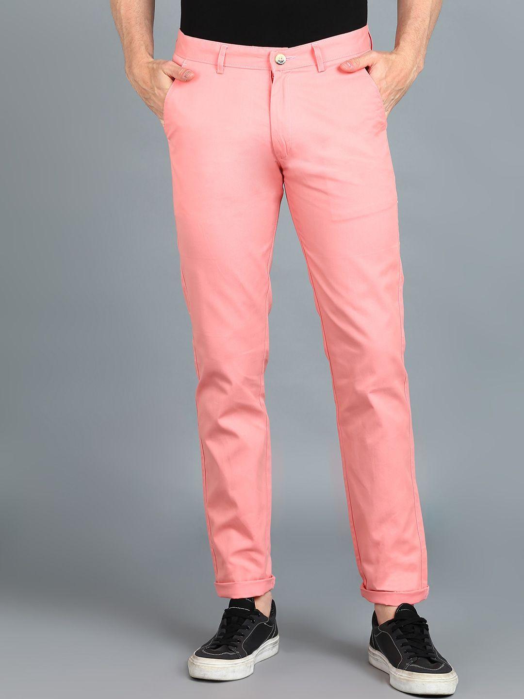 urbano fashion men pink slim fit easy wash trousers