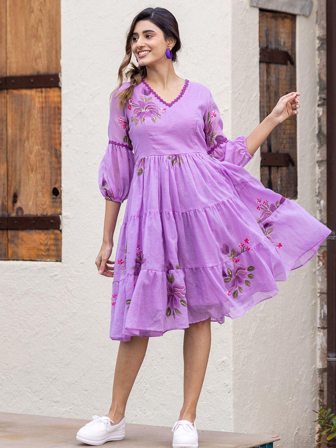 ambraee v-neck floral cotton dress