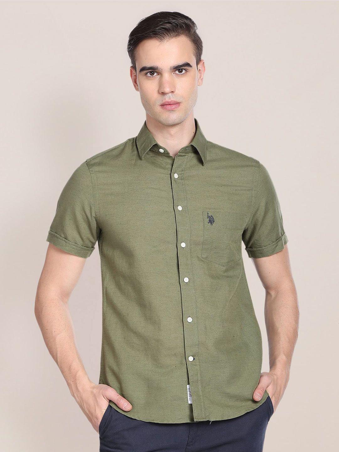 u.s. polo assn. spread collar regular fit linen casual shirt