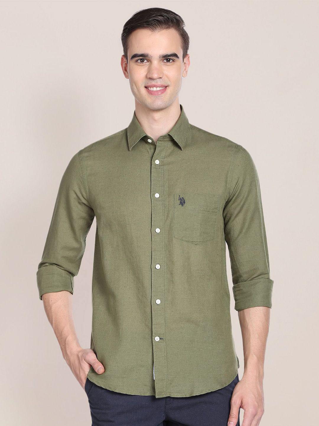 u.s. polo assn. spread collar linen cotton casual shirt