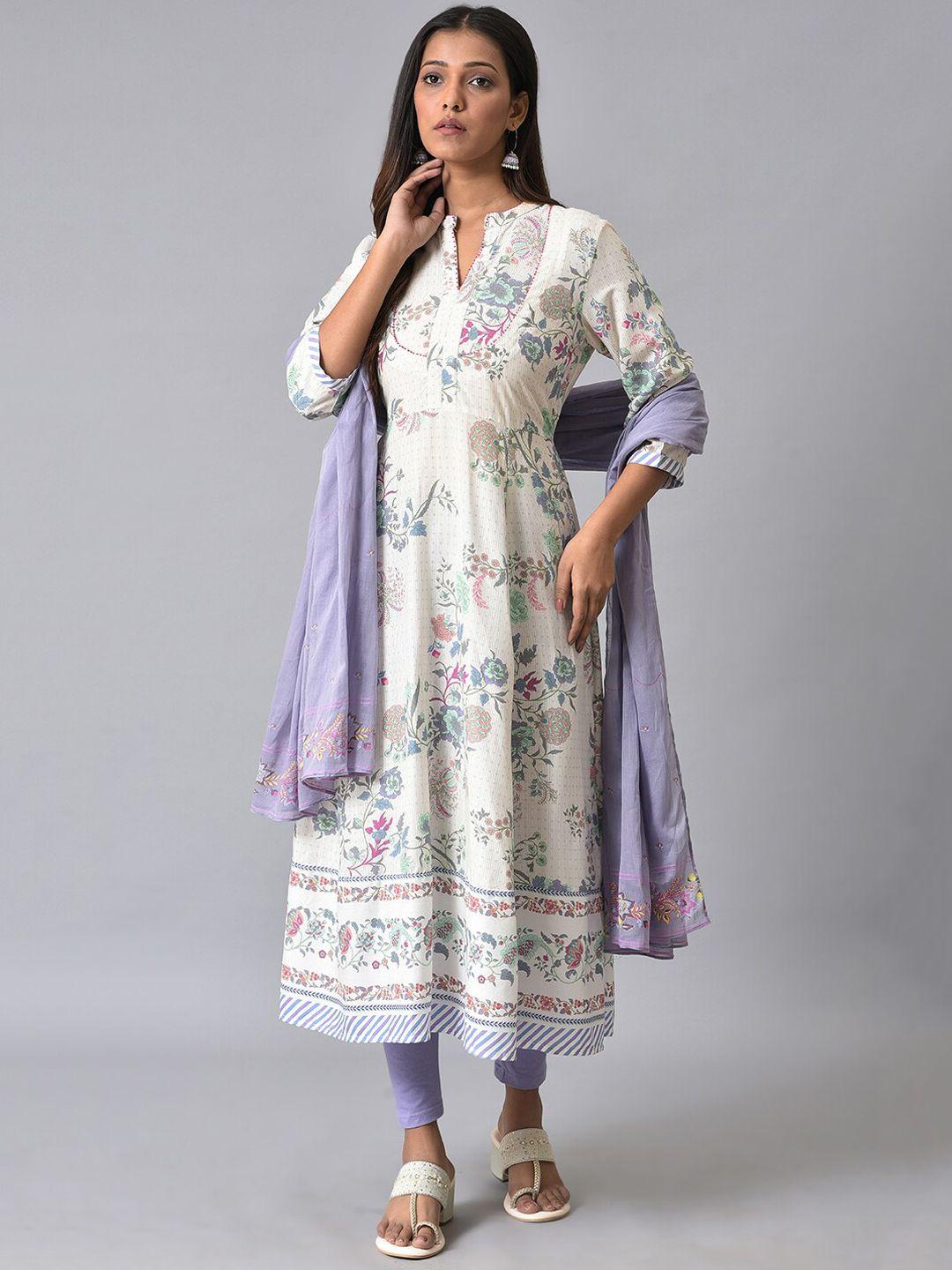 w floral printed beads and stones work anarkali kurta with leggings & dupatta