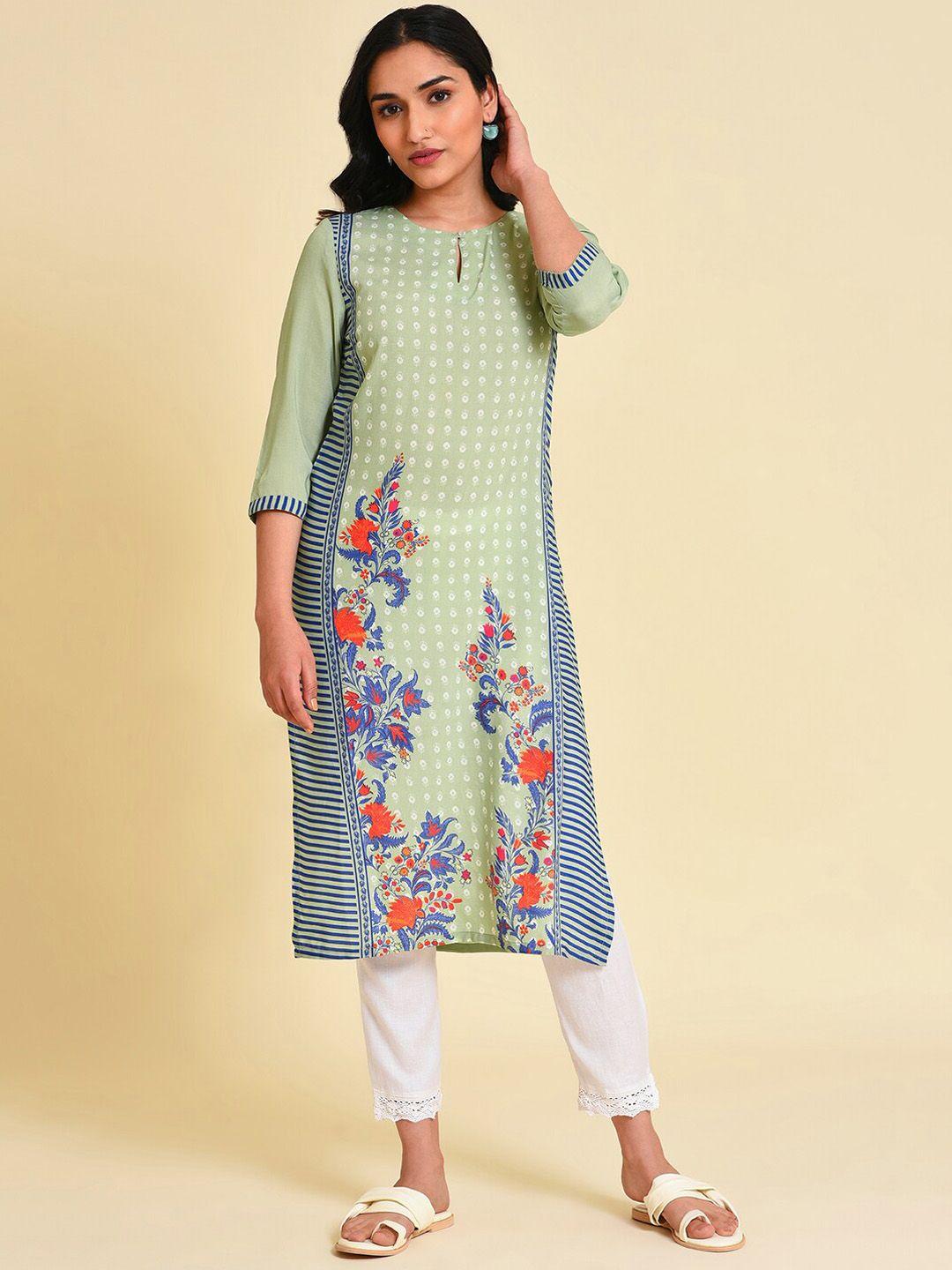 w keyhole neck floral printed straight kurta with trousers