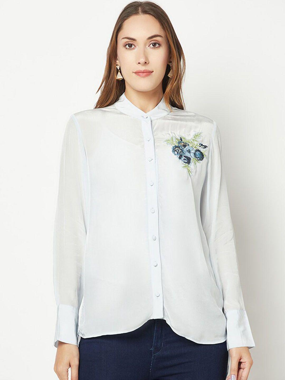 house of s mandarin collar knitted silk casual shirt