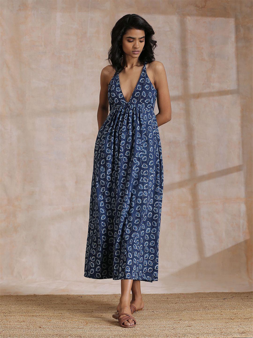 truebrowns printed v-neck cotton empire maxi dress