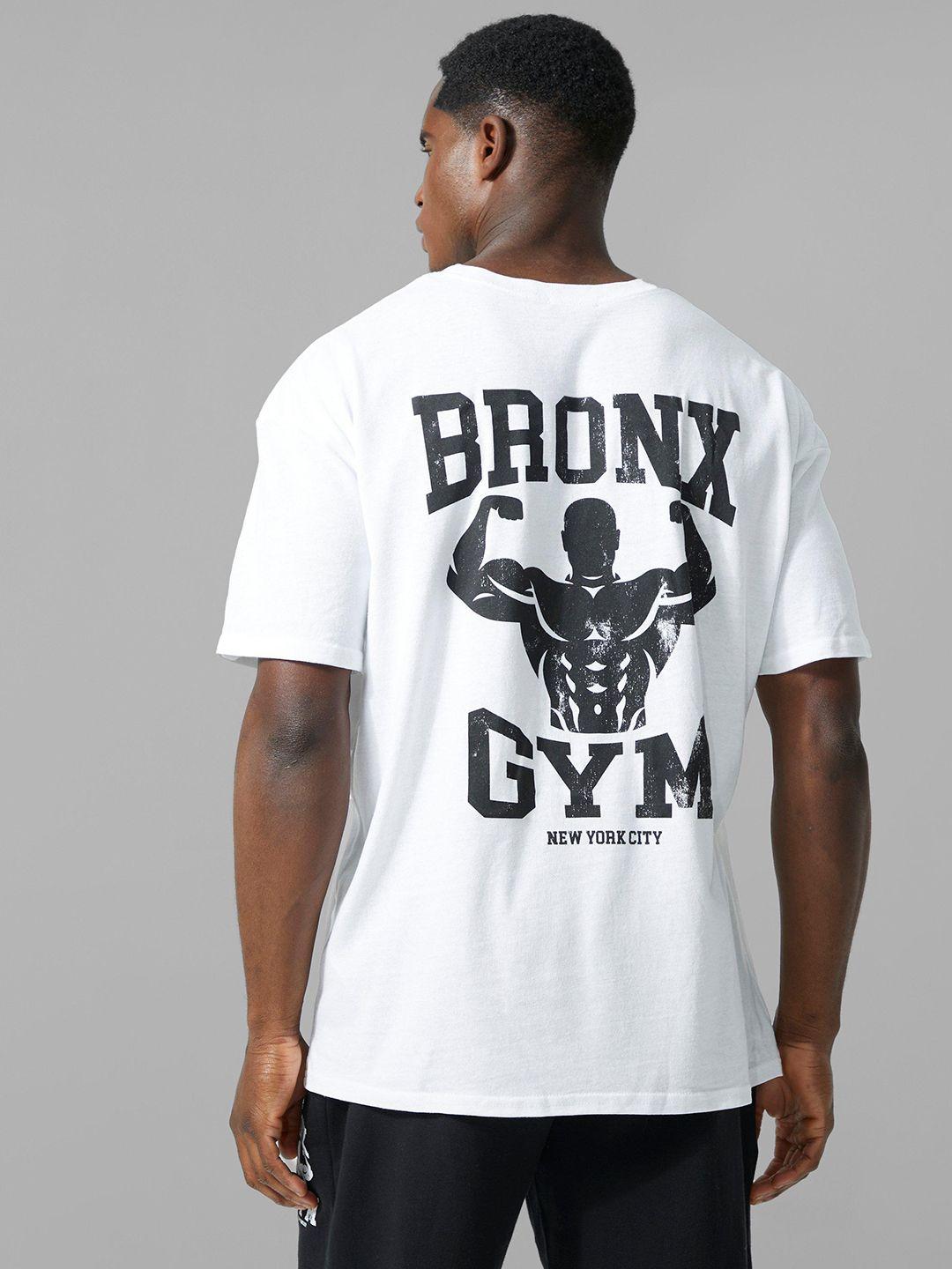 boohooman active oversized bronx gym printed drop-shoulder sleeves t-shirt