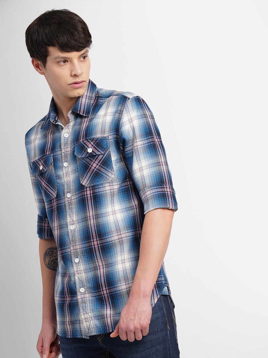 jack & jones flap pockets slim fit tartan checked casual cotton shirt