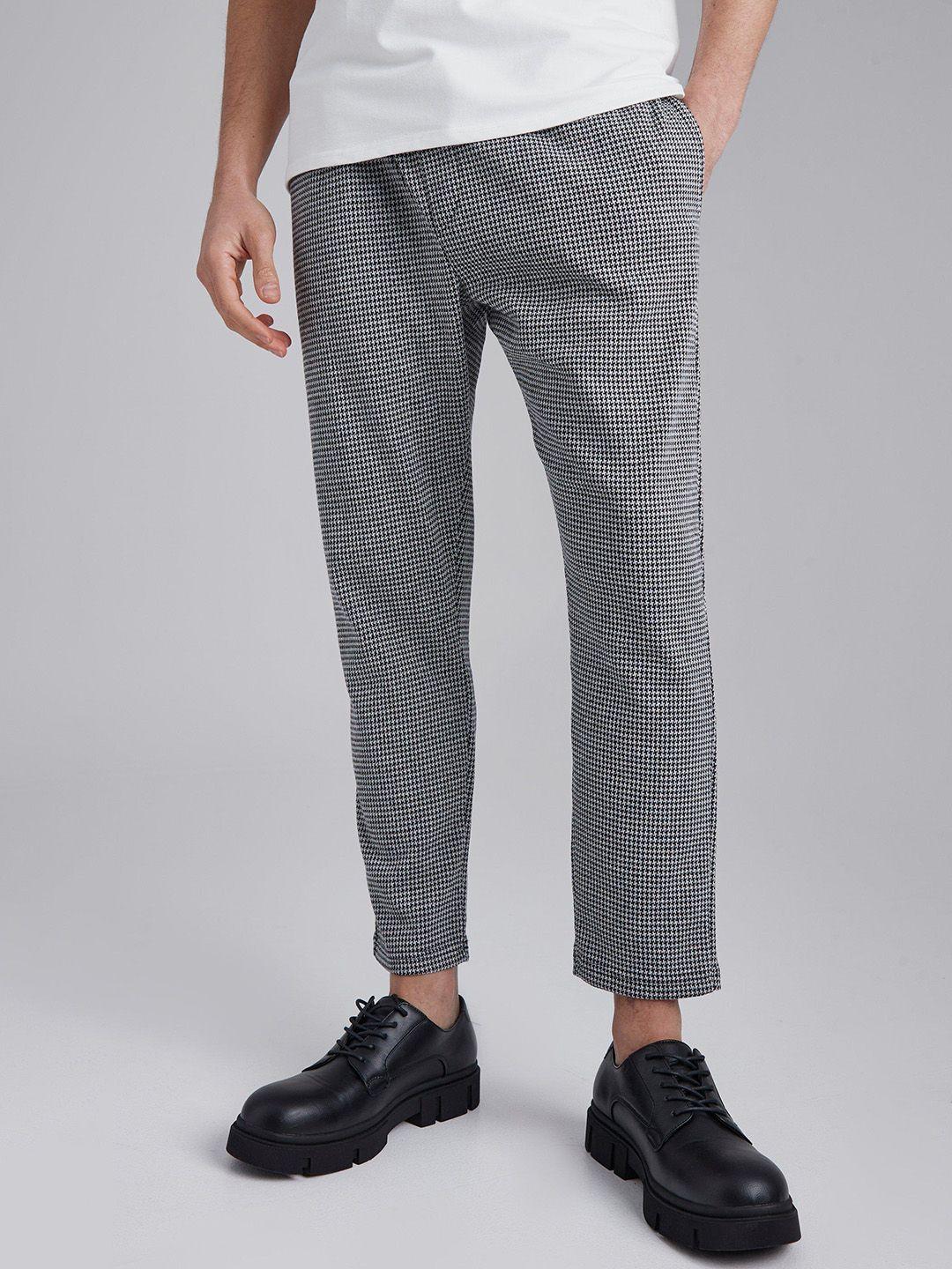 boohooman checked slim tapered fit trousers