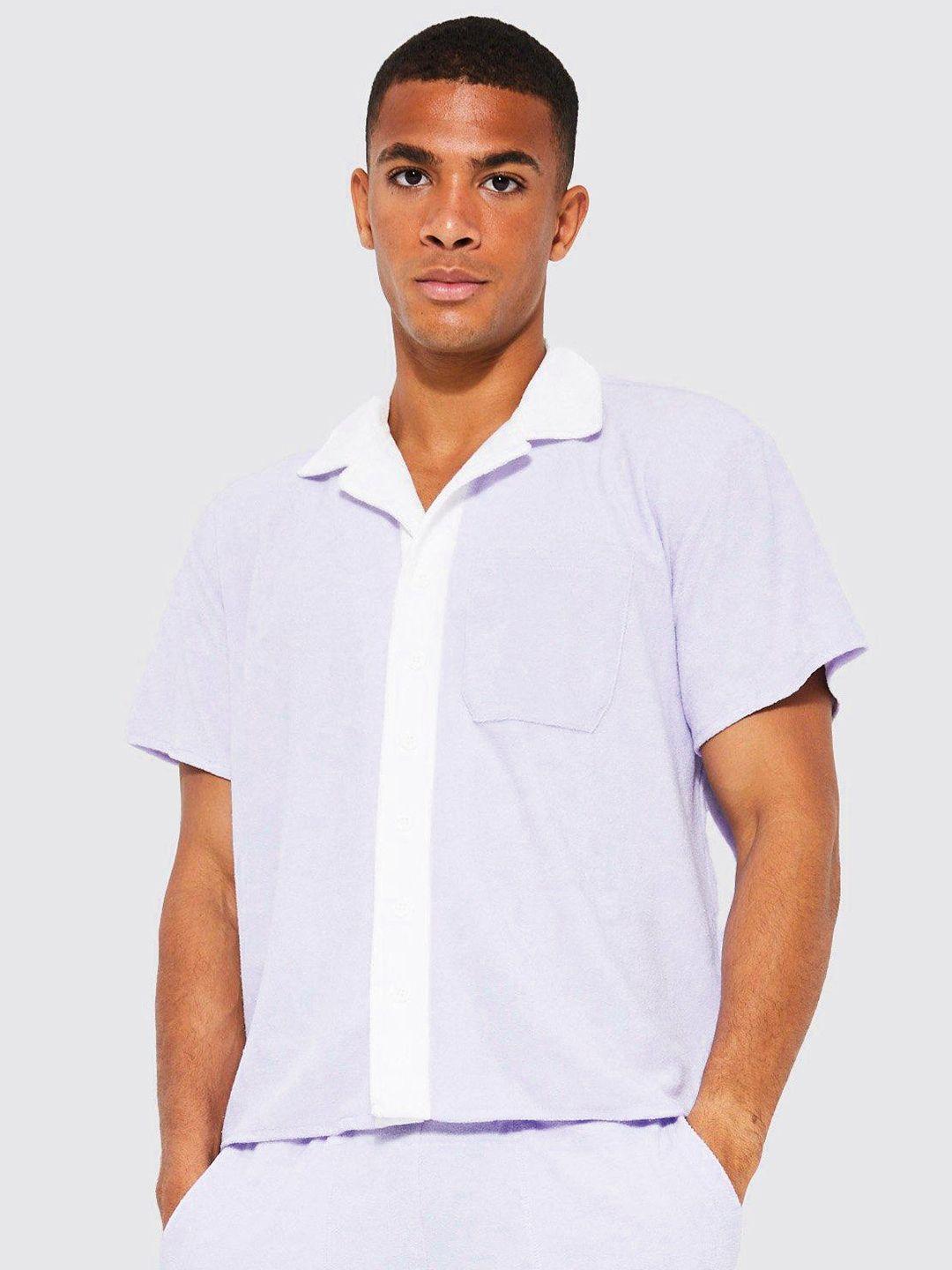 boohooman boxy fit contrast placket shirt