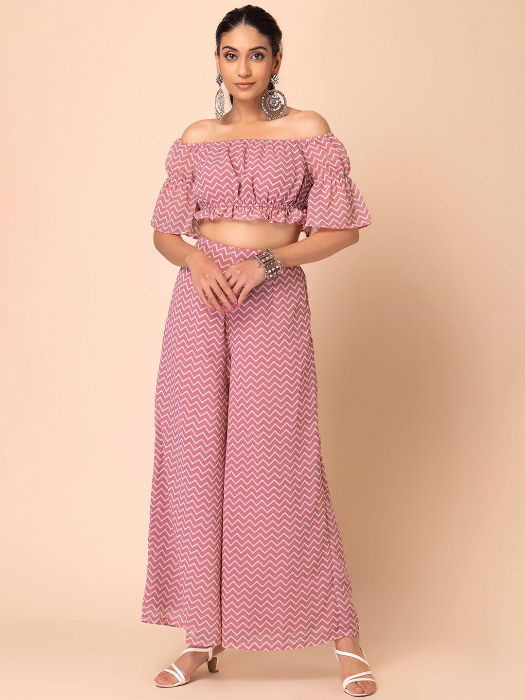 indya chevron printed off shoulder crop co-ords