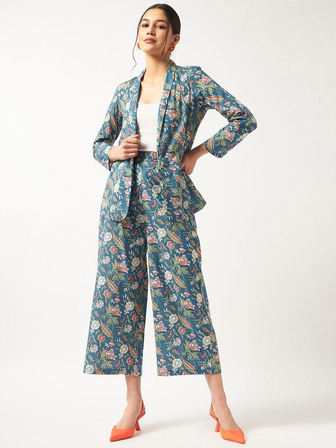 pannkh women floral printed blazer with trousers