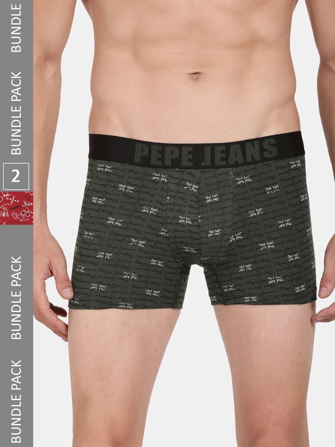 pepe jeans pack of 2 printed outer elastic 100% ribbed cotton trunks