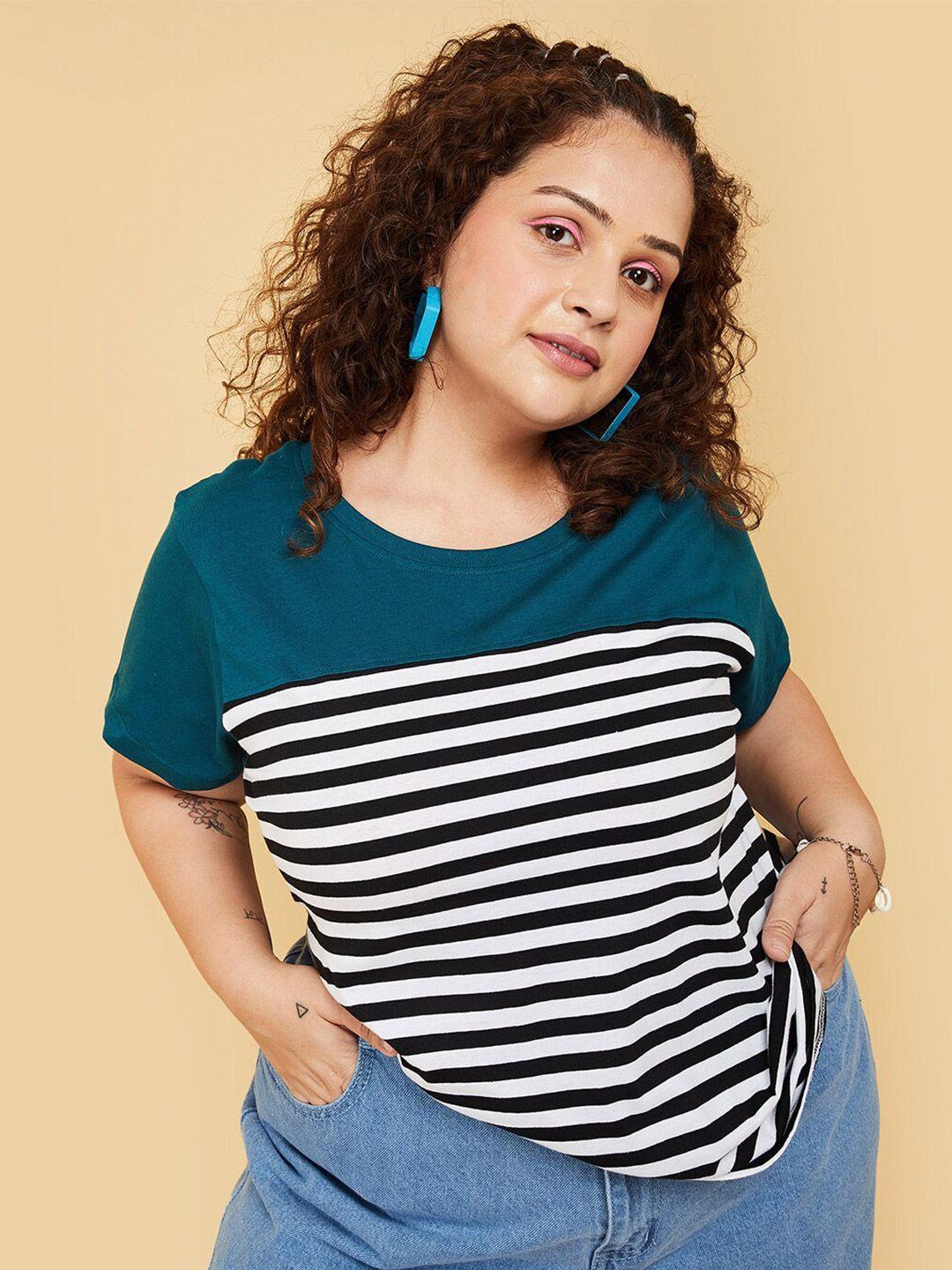 max plus size striped round neck cotton t-shirt