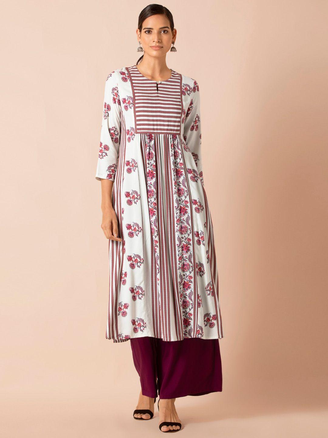 indya floral printed keyhole neck kurtas