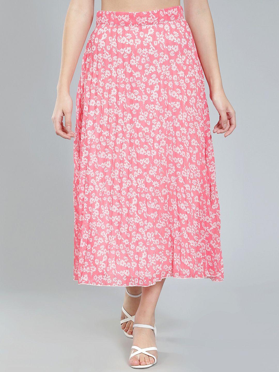 nuevosdamas floral printed georgette midi flared skirt