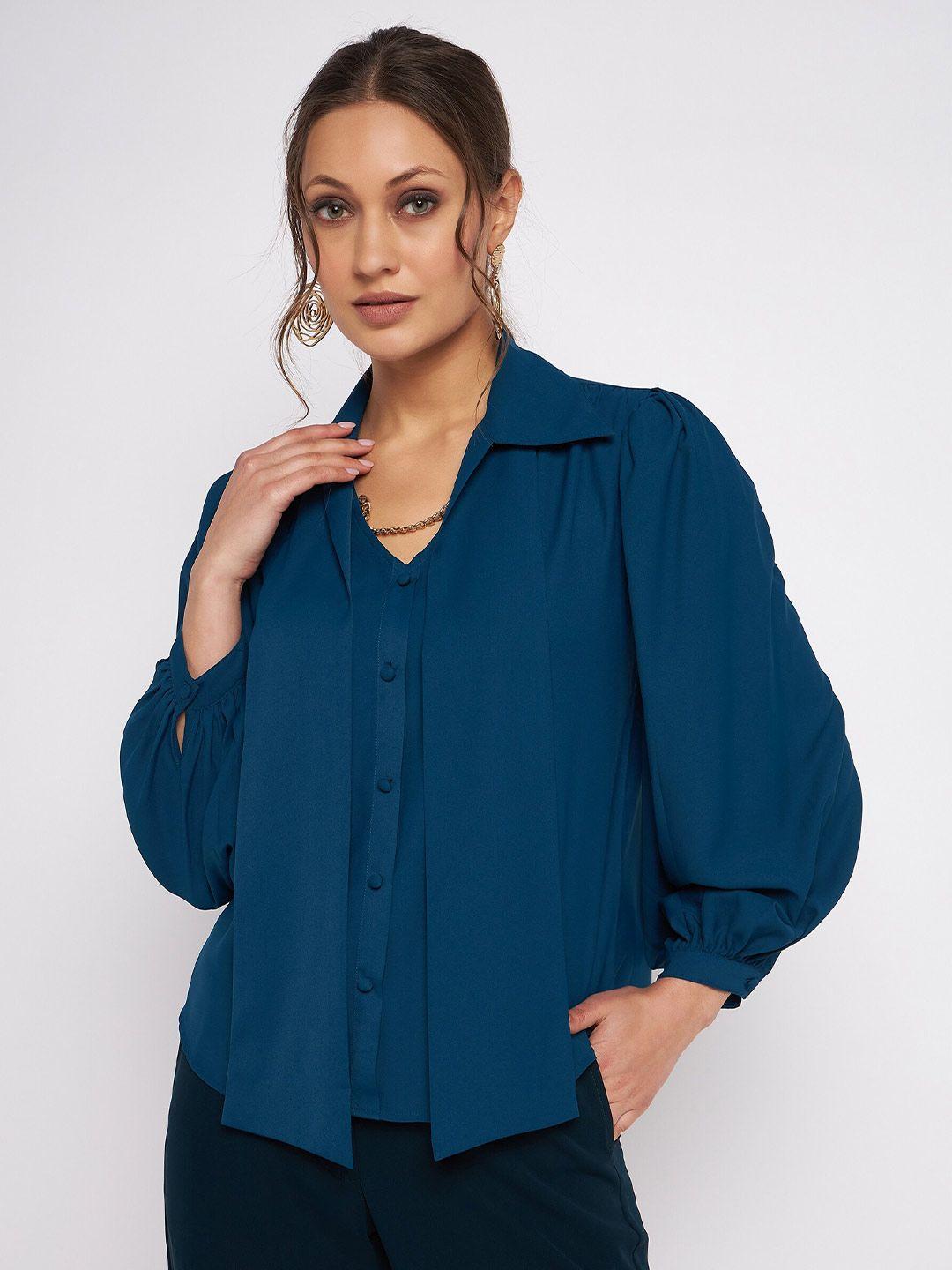 antheaa spread collar cuffed sleeves shirt-style top