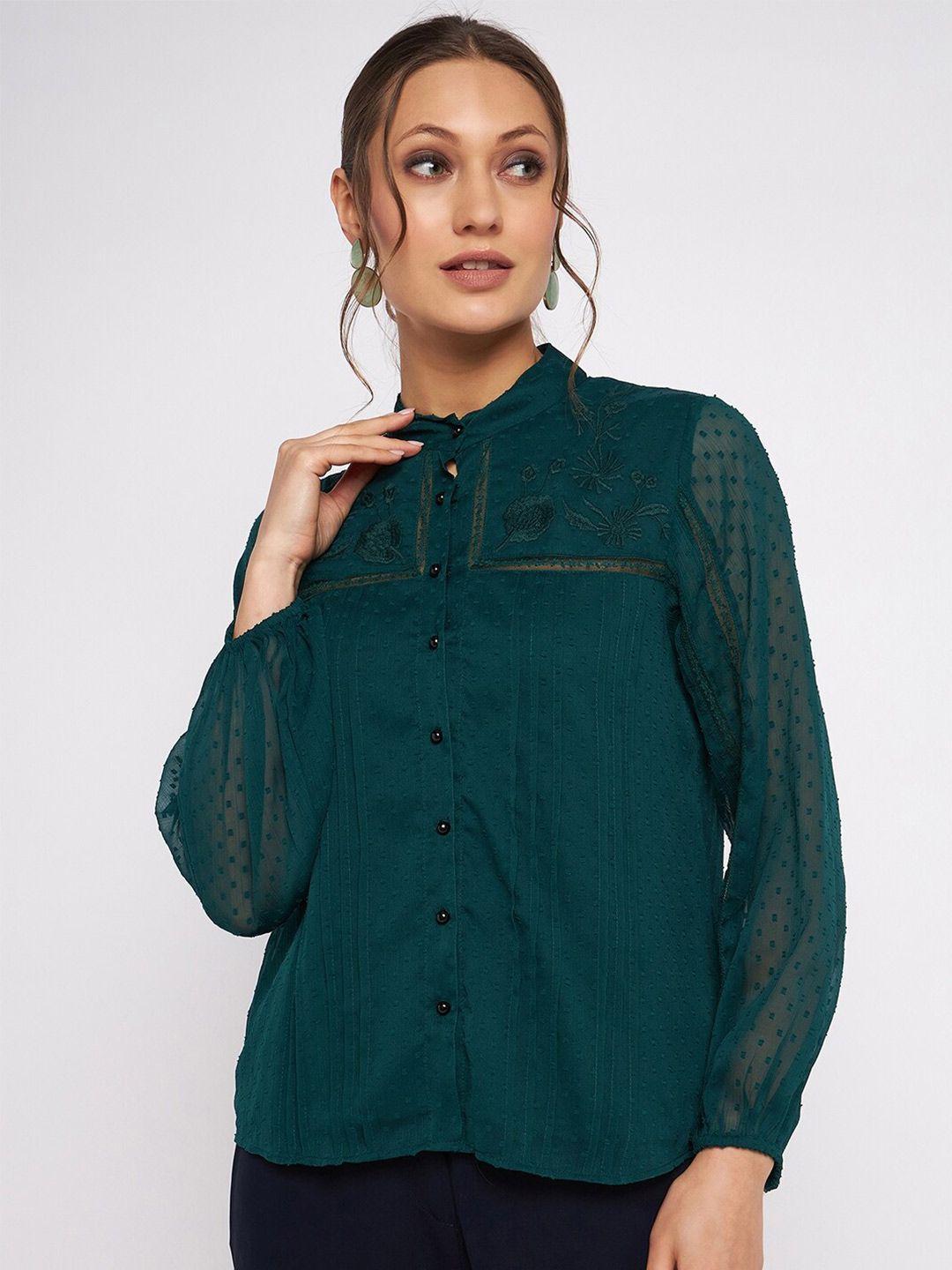 antheaa embroidered floral shirt-style top