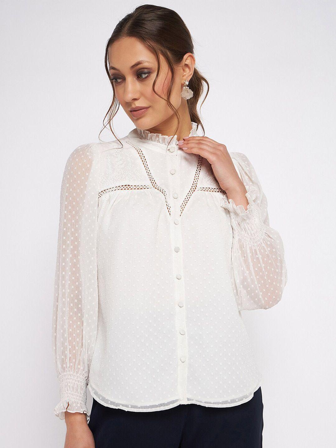 antheaa self design chiffon dobby shirt style top