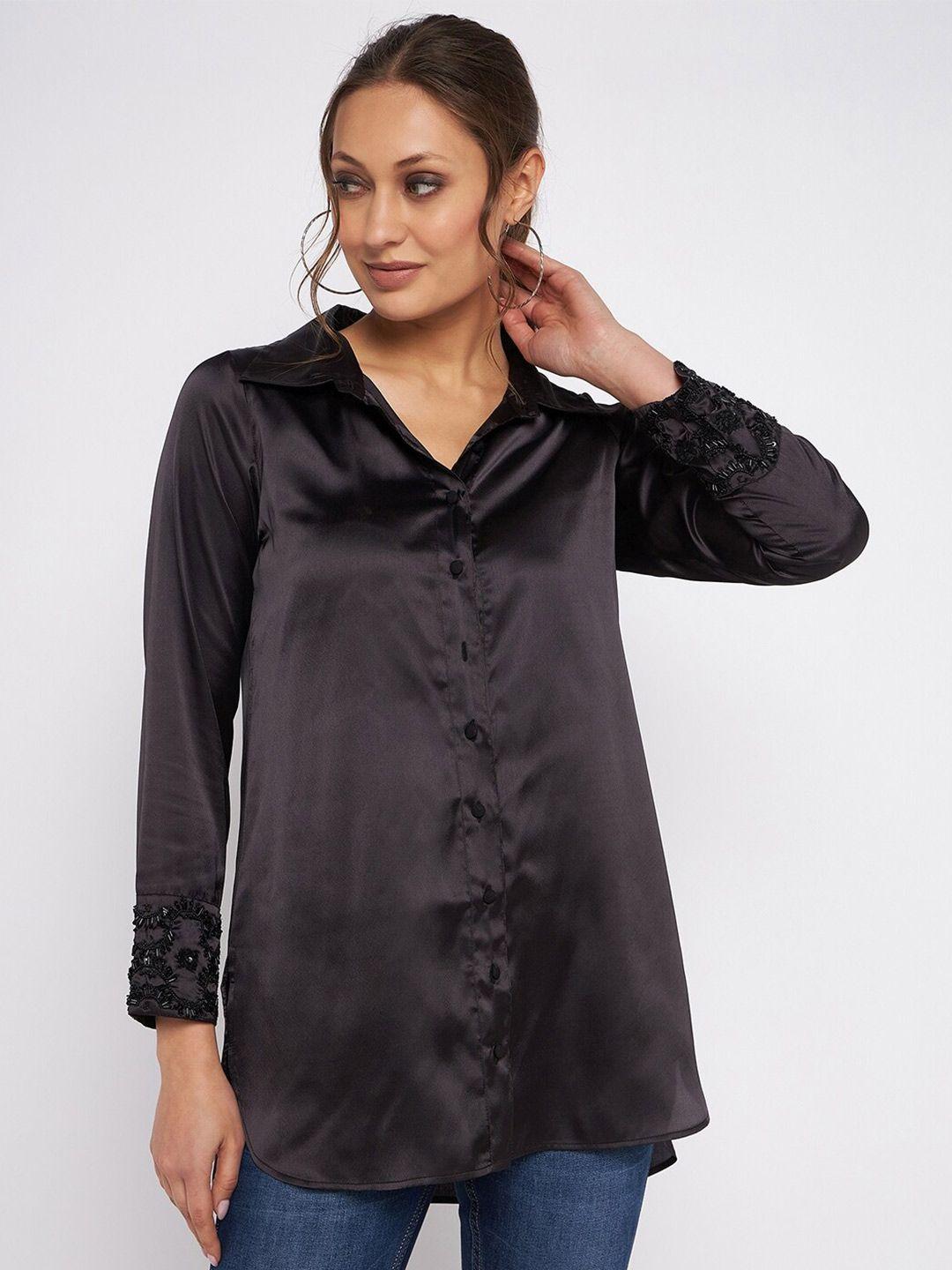 antheaa shirt collar cuffed sleeves shirt style longline top