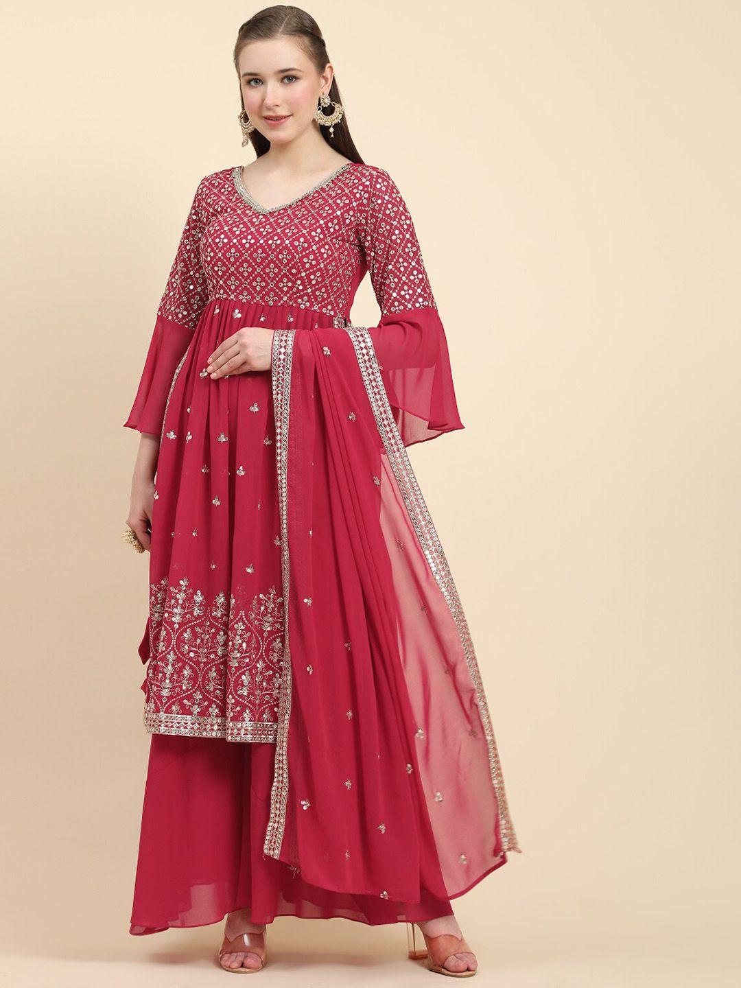 kalini floral embroidered thread work kurta with palazzos & dupatta