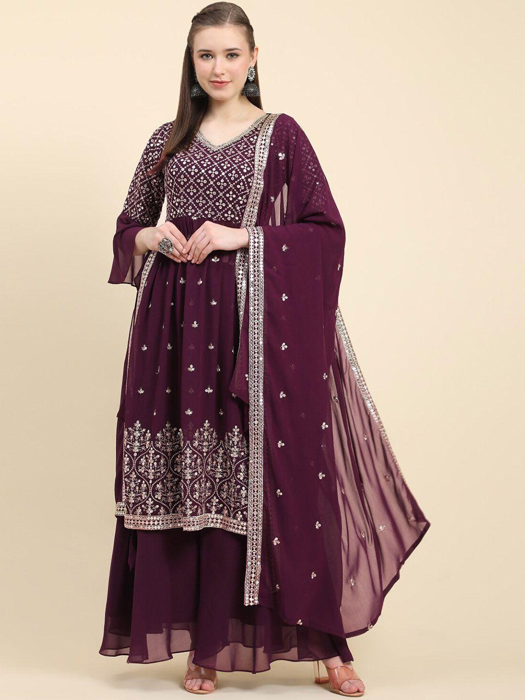 kalini floral embroidered thread work a-line kurta with palazzos & dupatta