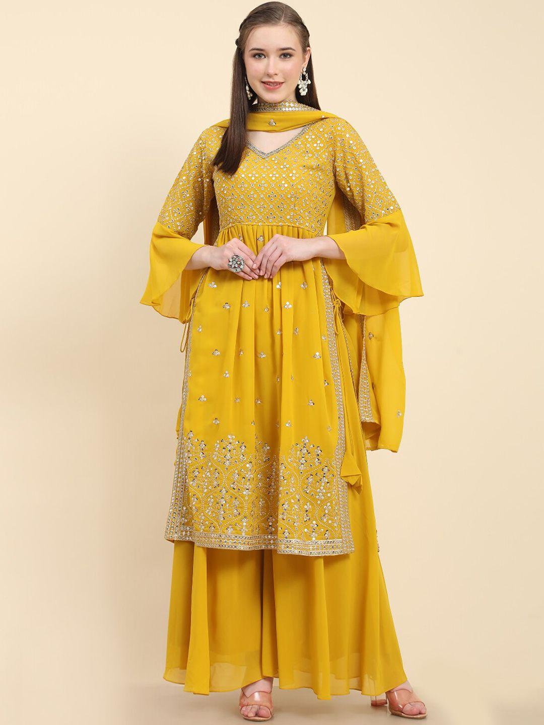 kalini floral embroidered sequins kurta with palazzos & dupatta