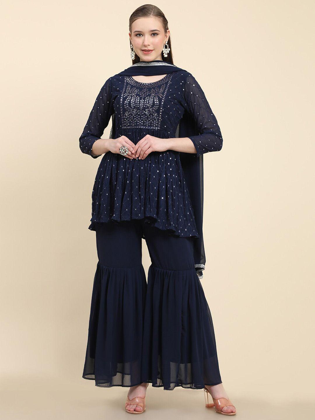 kalini embroidered sequinned kurti with sharara & dupatta