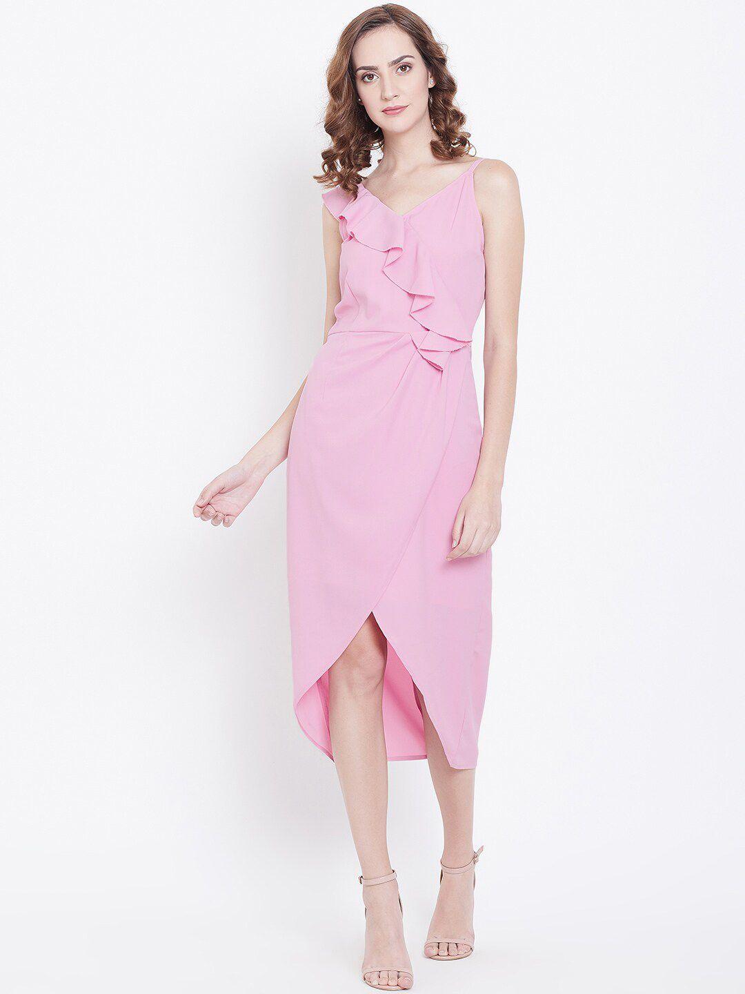 dodo & moa shoulder strap ruffles tulip wrap midi dress