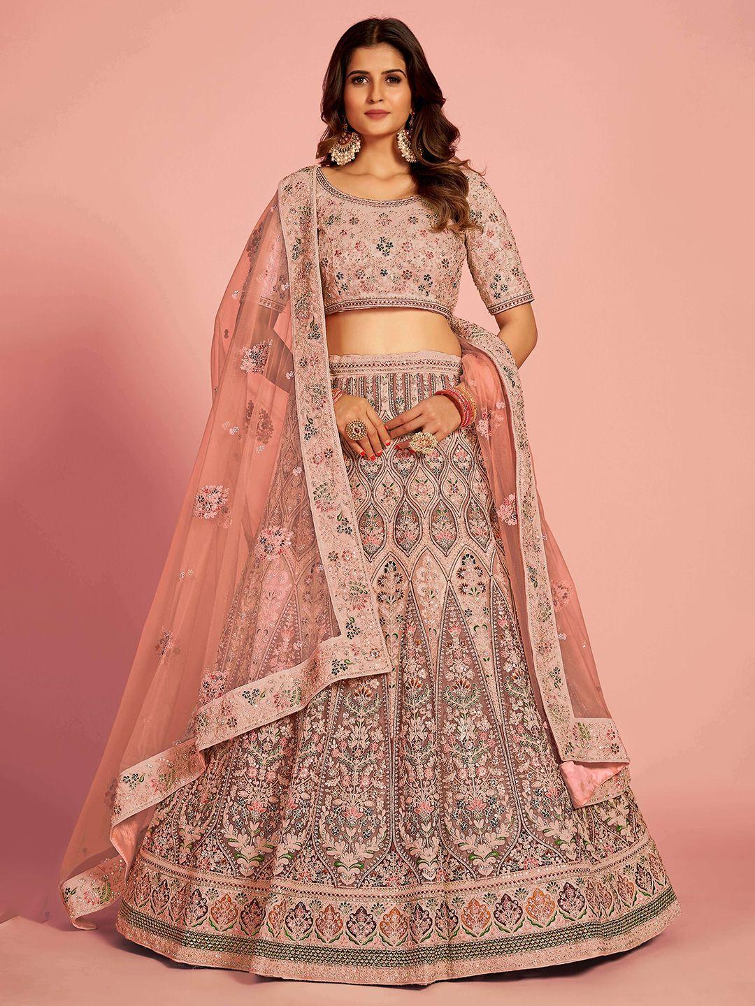 fusionic embroidered beads and stones semi-stitched lehenga & unstitched blouse with