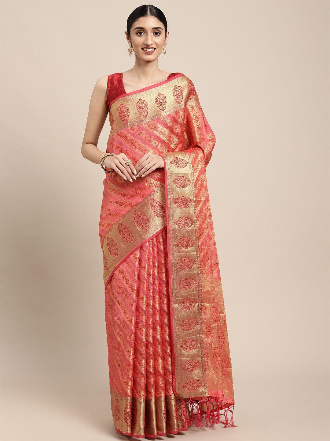 sangria floral printed zari banarasi saree