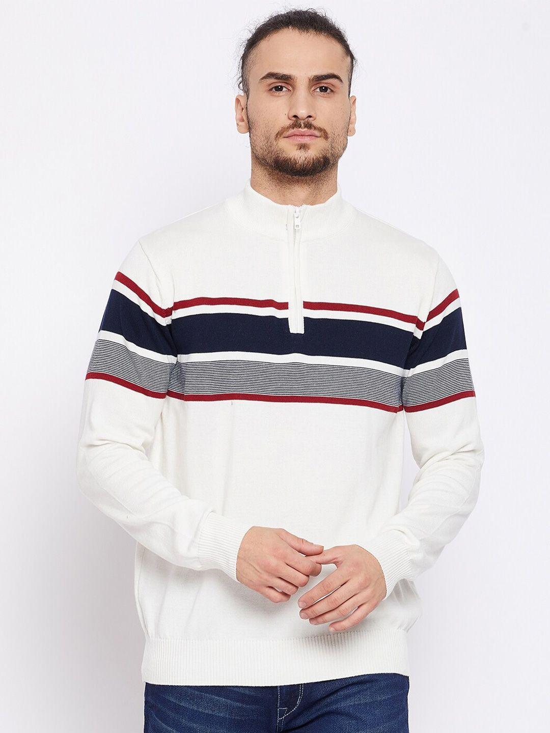 cantabil striped mock collar cotton pullover