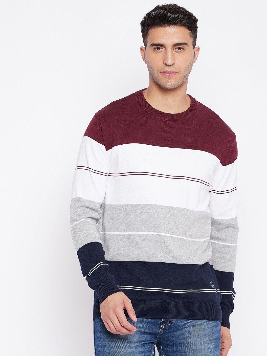 cantabil colourblocked round neck cotton pullover