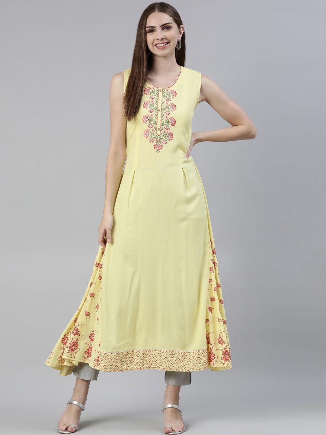 neerus floral embroidered mirror work kurta